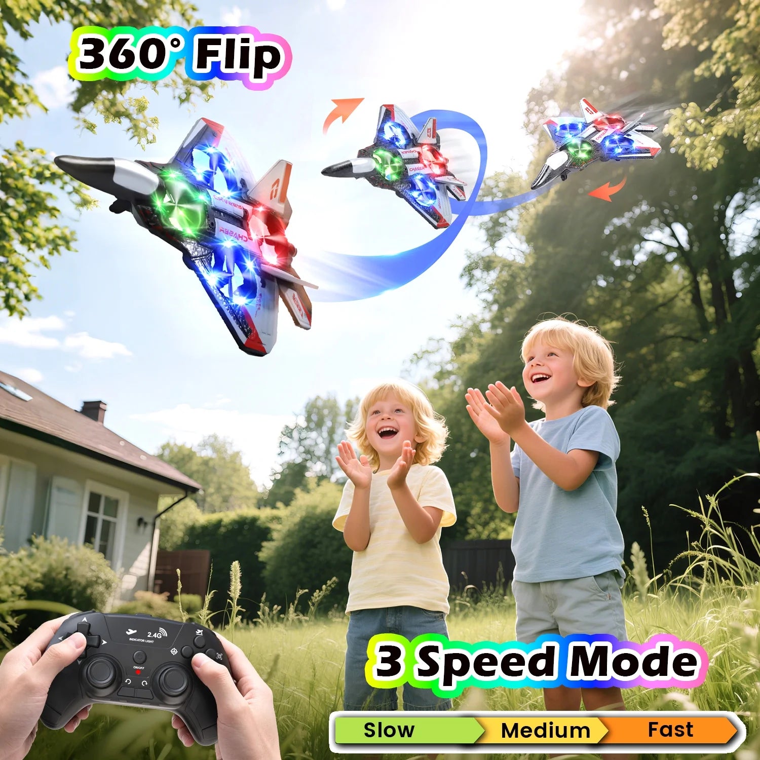 JoyStone RC Jet Fighter – Foam Airplane with 360° Stunts & LED Lights