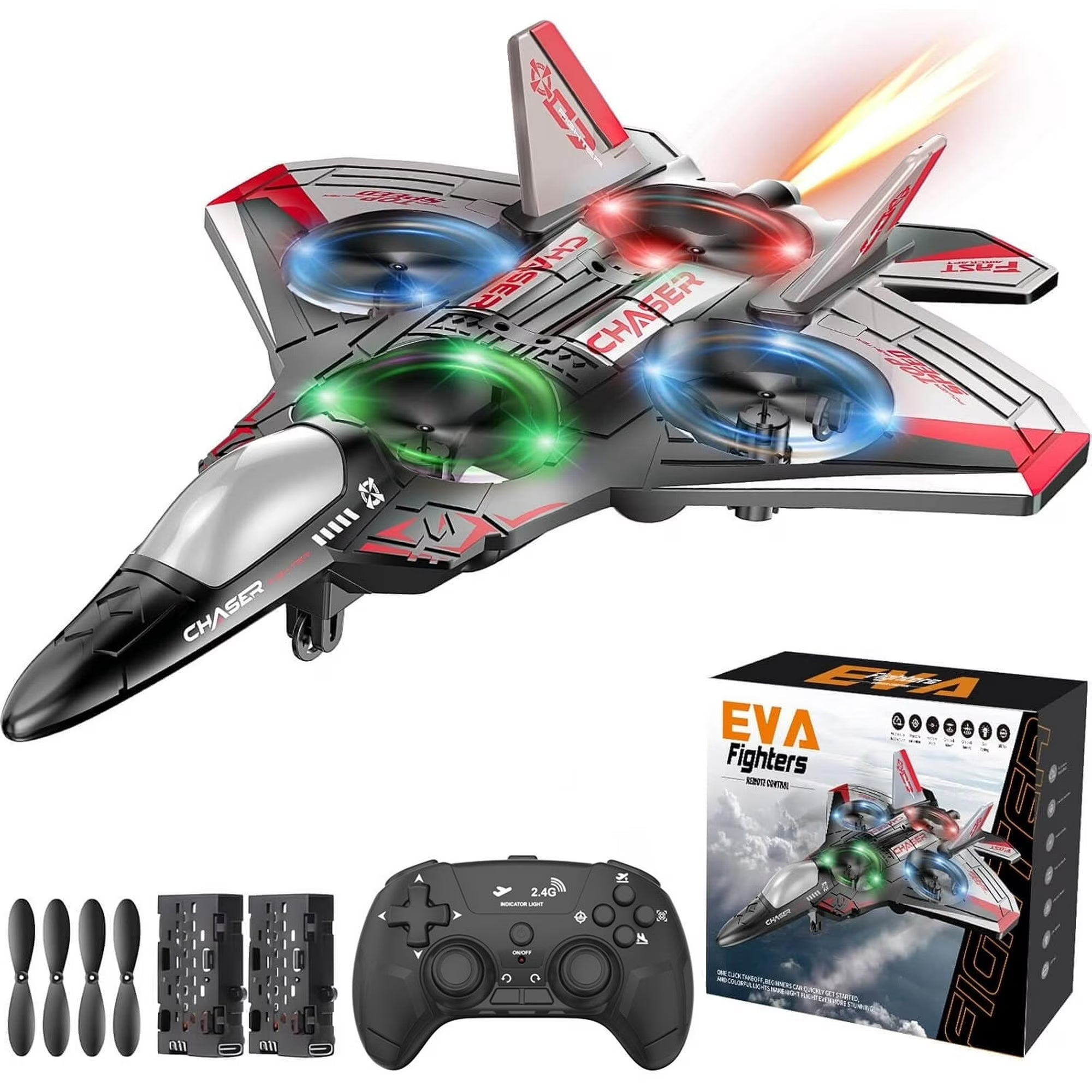 JoyStone RC Jet Fighter – Foam Airplane with 360° Stunts & LED Lights